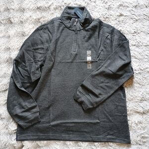 NWT Men's dark gray Club Room french rib stretch pullover w 1/4 zip, size XL.